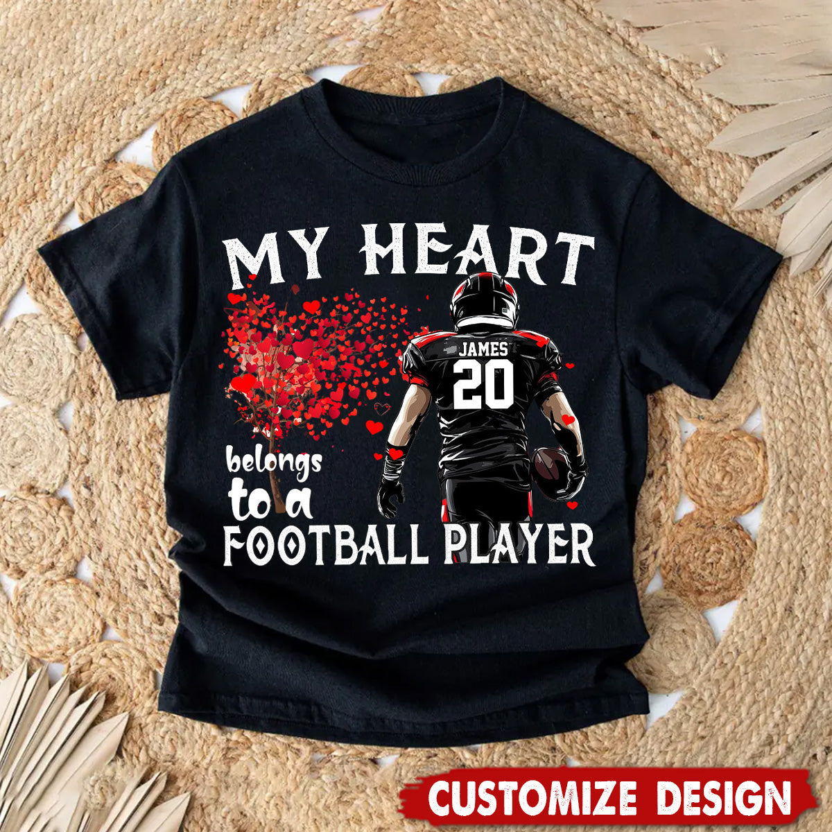 My Heart Belongs To A Football Player - Personalized T-shirt - Couple Gift