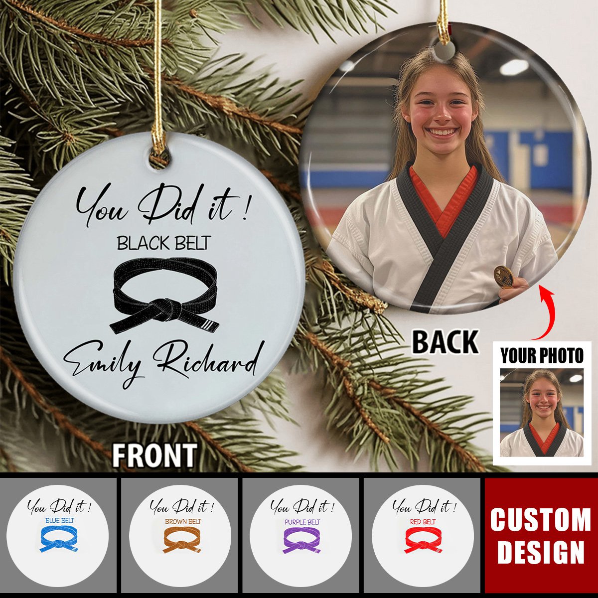Custom Photo Black Belt Ceramic Ornament - Gift For Taekwondo,Karate,Jiu-Jitsu Lovers