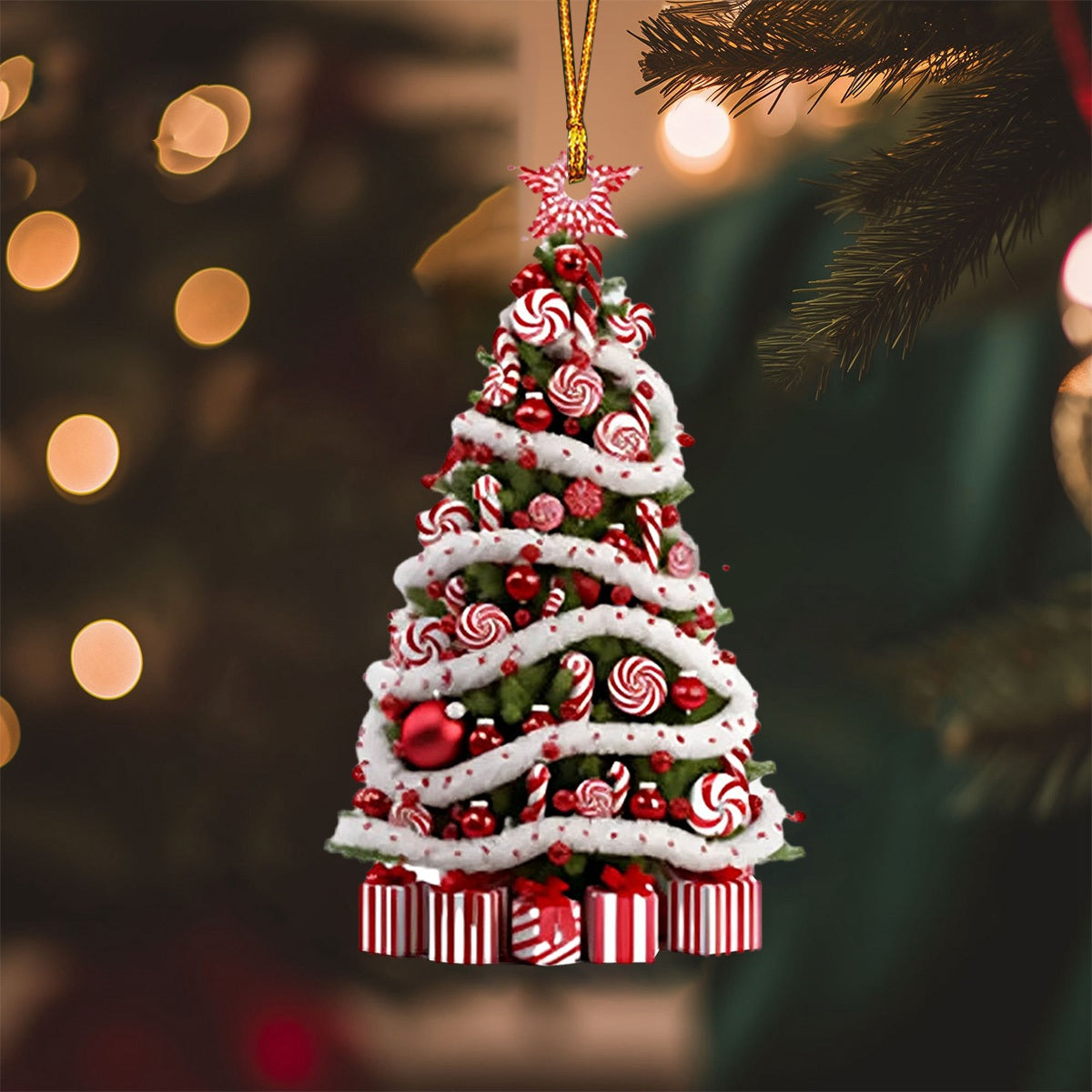 Christmas Hanging Christmas Tree Ornaments Balls Gift Box Candy Cane Star Design-2024 New Release