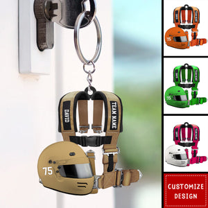 Racing Seat Belt And Helmet Personalized Acrylic Keychain