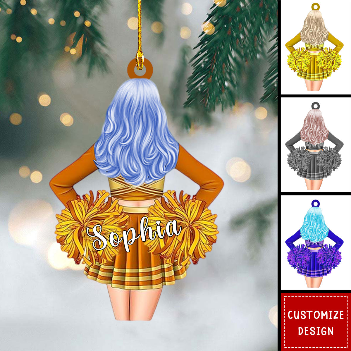 Cheerleading Pom pom Girl Personalized Ornaments