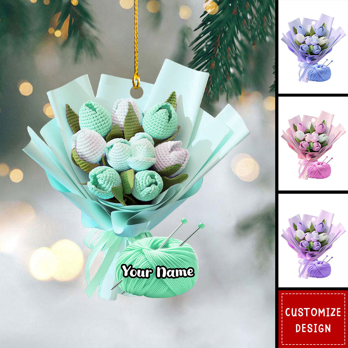 2024 New Release Personalized Knitting Flower Christmas Ornament - Gift For Crochet Lover