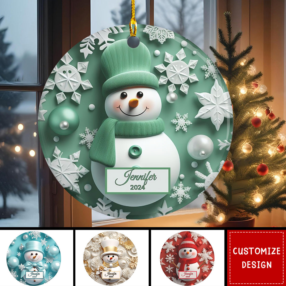 Personalized Colorful Snowman Christmas Ceramic Ornament-2024 New Release
