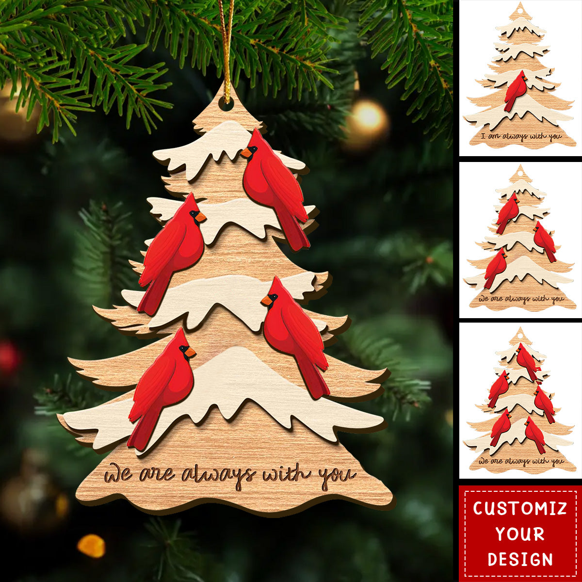 Personalized Cardinal Wooden Ornament, I am Always With You Memorial Ornament