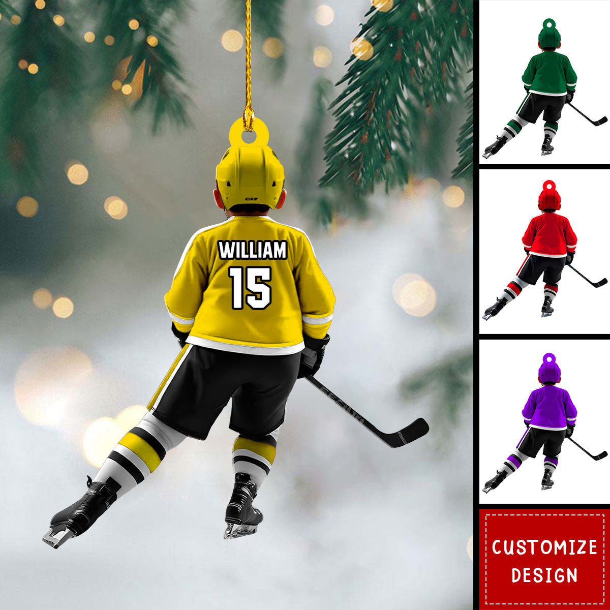 Personalized Kid Hockey Player Ornament - Gifts For Kid Hockey Lovers