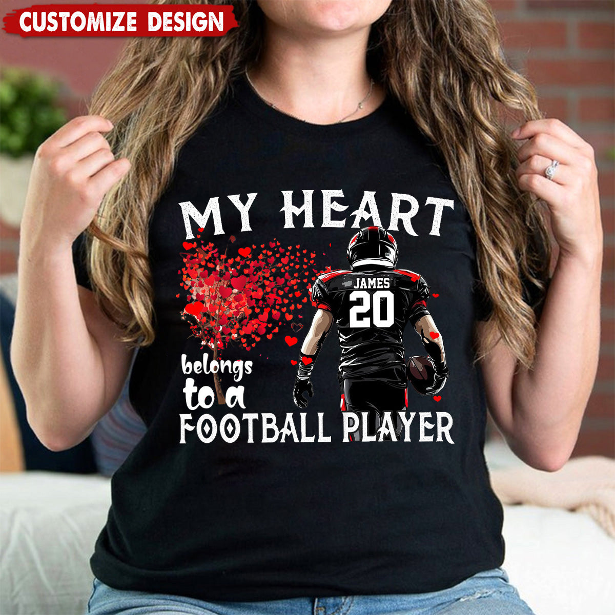 My Heart Belongs To A Football Player - Personalized T-shirt - Couple Gift