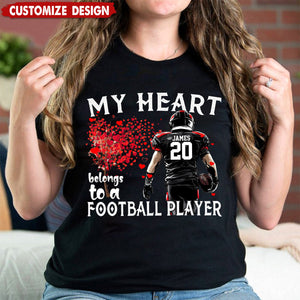 My Heart Belongs To A Football Player - Personalized T-shirt - Couple Gift