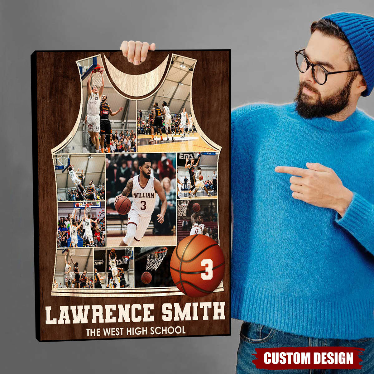 Personalized Basketball Jersey Photo Collage Poster, Basketball Player Gift