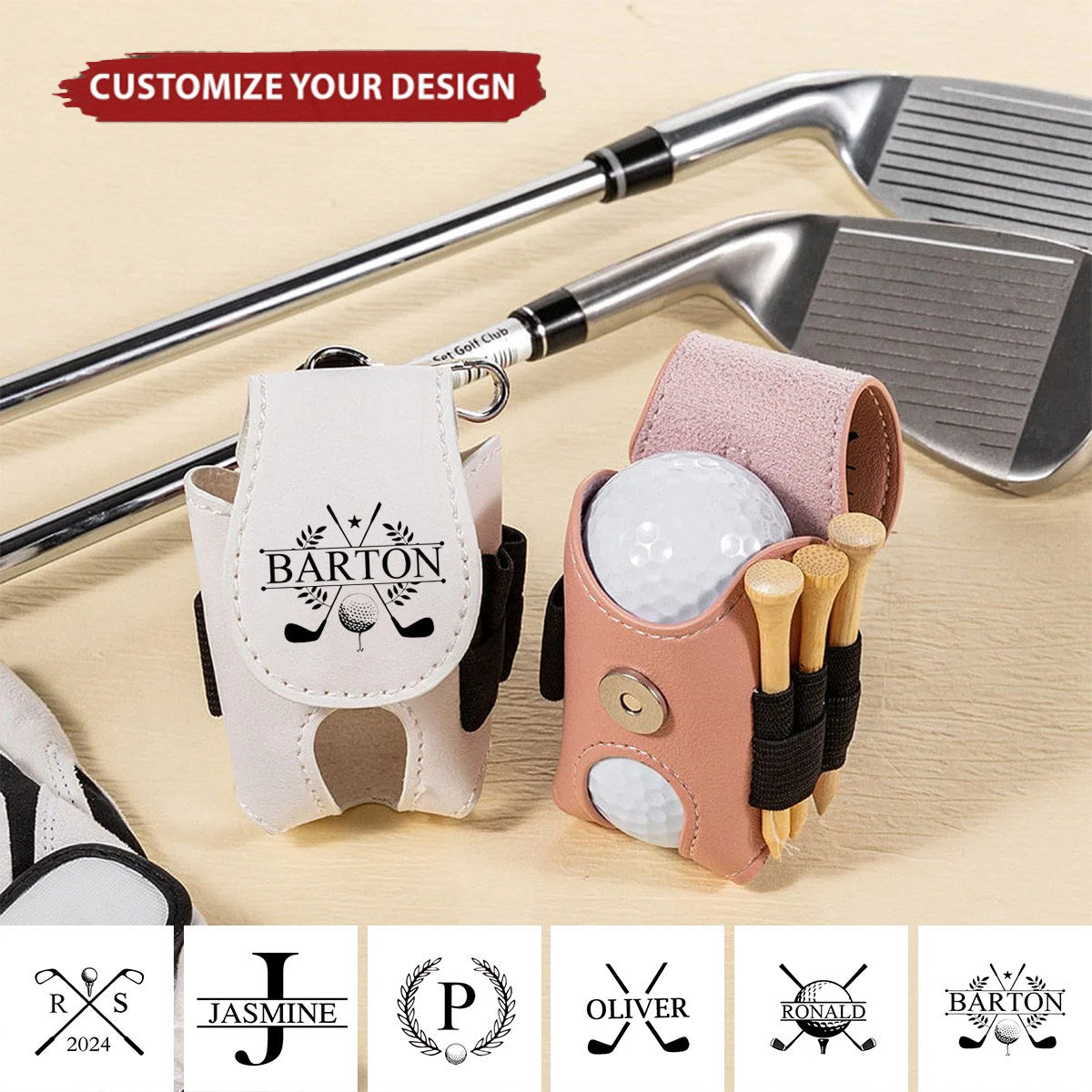 Personalized Multicolor Golf Ball Waist Bag, Golf Storage Pouch with 4 Golf Tees, Birthday/Christmas Gift for Golf Lovers/Players