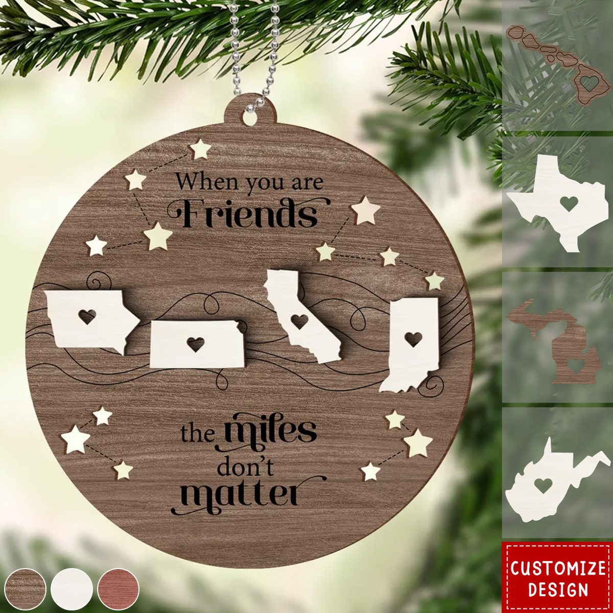 2024 New Release - Long Distance Family Friends Siblings Sisters Besties Personalized 2-Layered Wooden Christmas Ornament