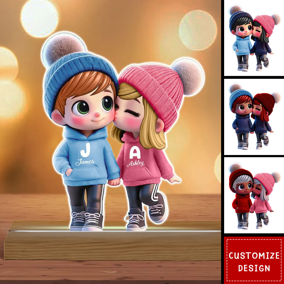 Cute Cartoon Couple Walking Personalized Custom Shaped LED Night Light-Gift for Him, Gift for Her