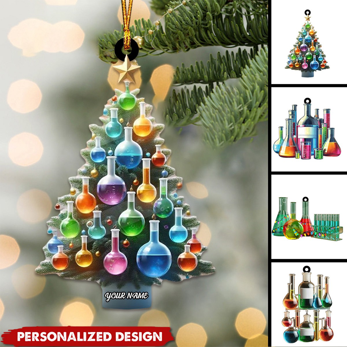 Personalized Chemistry Flask Christmas Ornament, Gift for Scientist, Science Teacher-2024 New Release