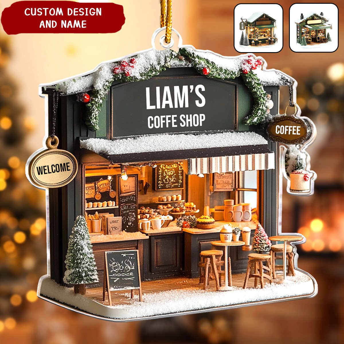 Personalized Coffee Shop,Coffee Bar, Coffee Store Christmas Ornament-2024 New Release