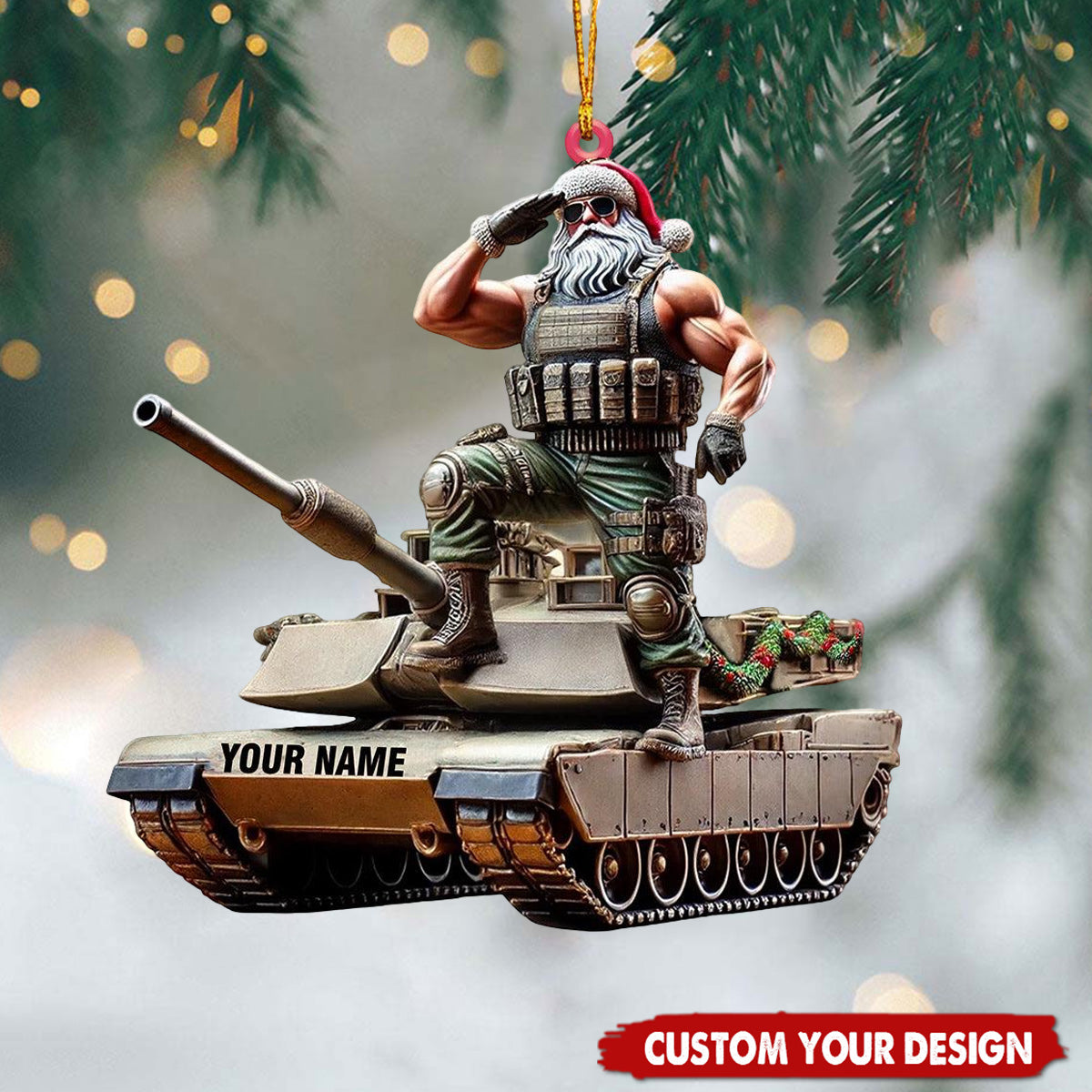 Personalized Military Santa Tank Car Ornament - 2024 New Release