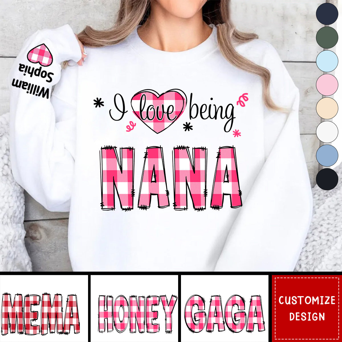 Personalized I love being Grandma Buffalo Plaid And Grandkids Sweatshirt