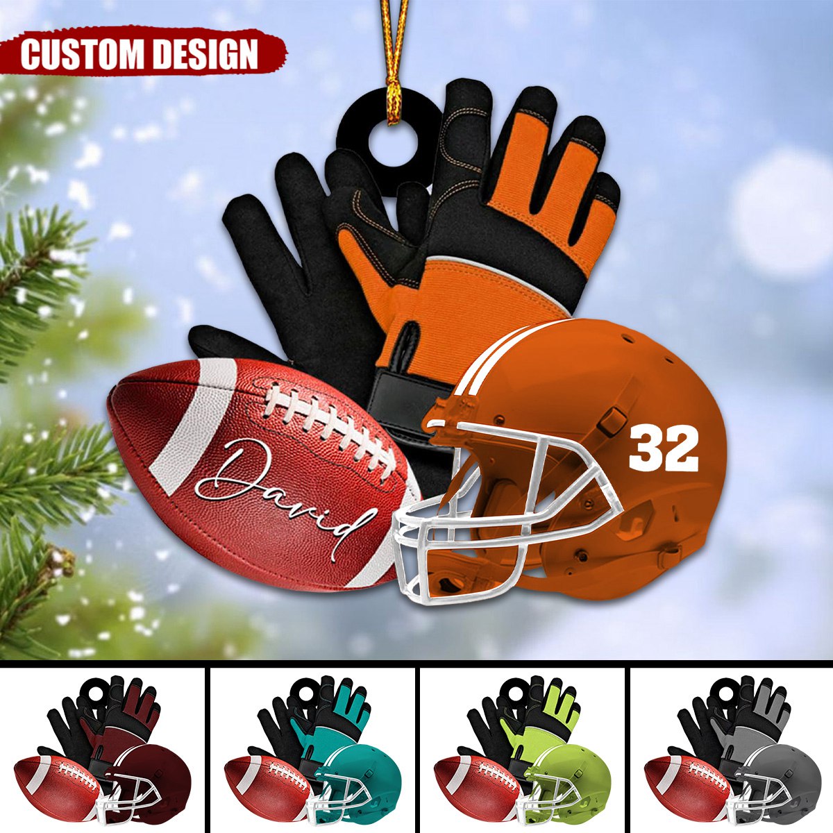 Personalized American Football Helmet With Gloves Christmas Ornament, Gifts For Football Players-2024 New Release