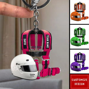 Racing Seat Belt And Helmet Personalized Acrylic Keychain