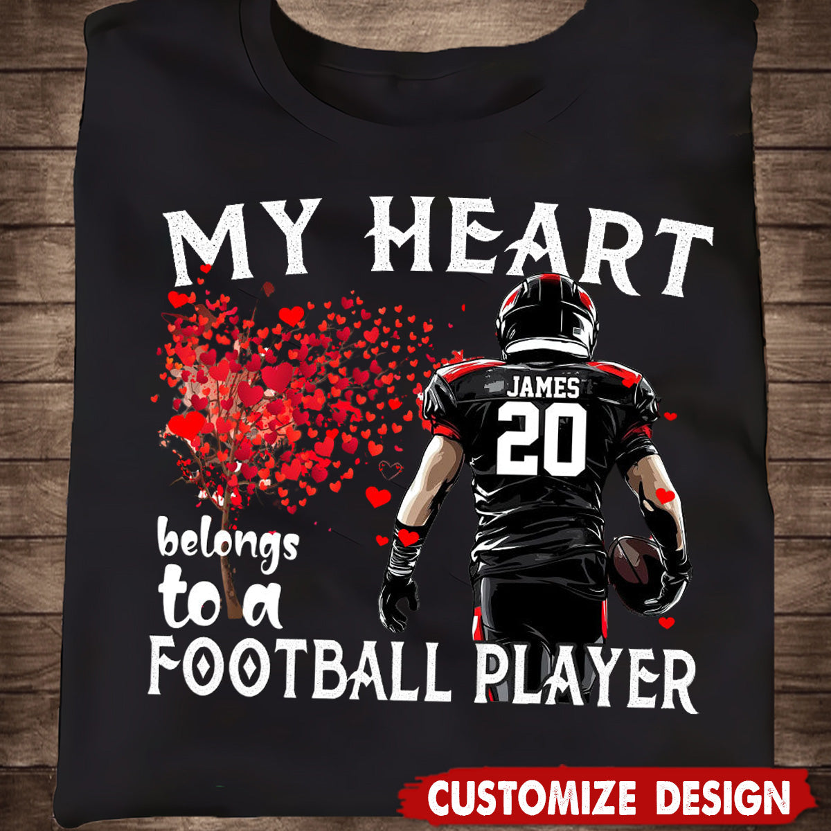 My Heart Belongs To A Football Player - Personalized T-shirt - Couple Gift