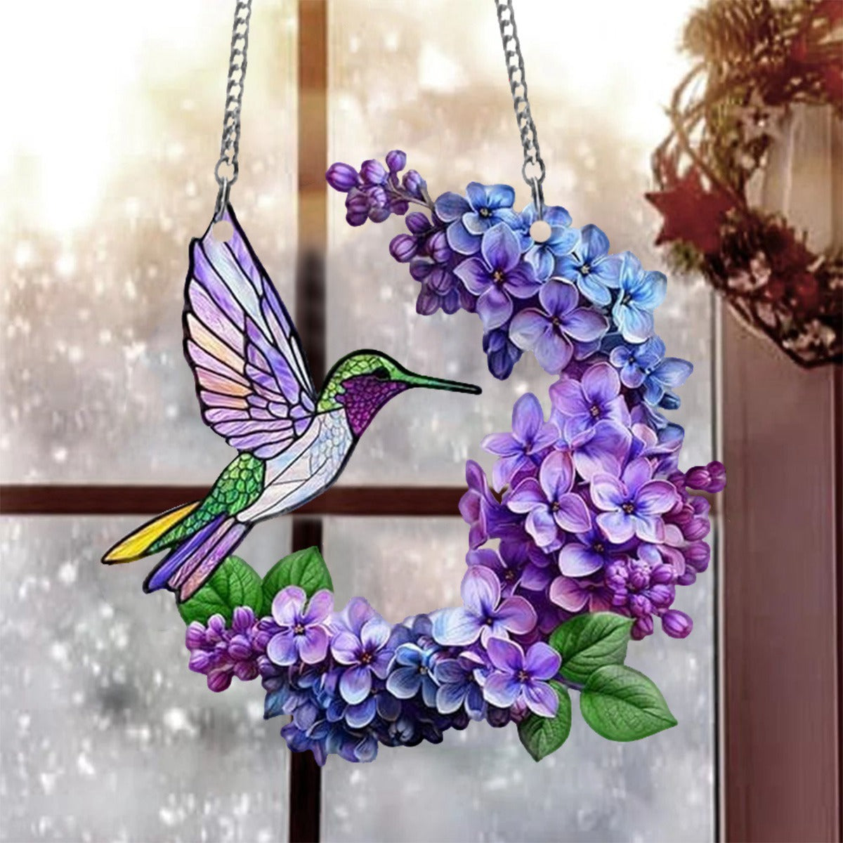 Hummingbird and Lilac Branch Suncatcher Ornament , Lilac Lovers Gift, Gift For Bird Lovers