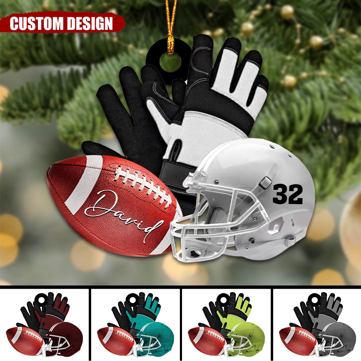 Personalized American Football Helmet With Gloves Christmas Ornament, Gifts For Football Players-2024 New Release