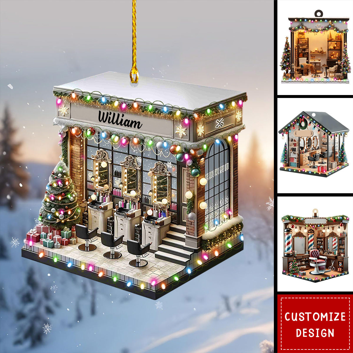 Personalized Hair Salon With Light Christmas Ornament - Gift For Hairdresser 2024 New Release
