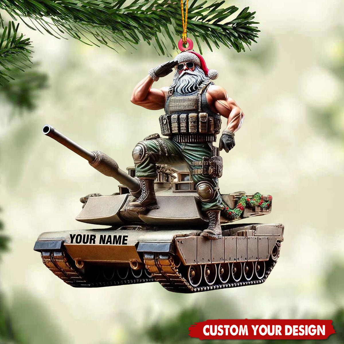 Personalized Military Santa Tank Car Ornament - 2024 New Release