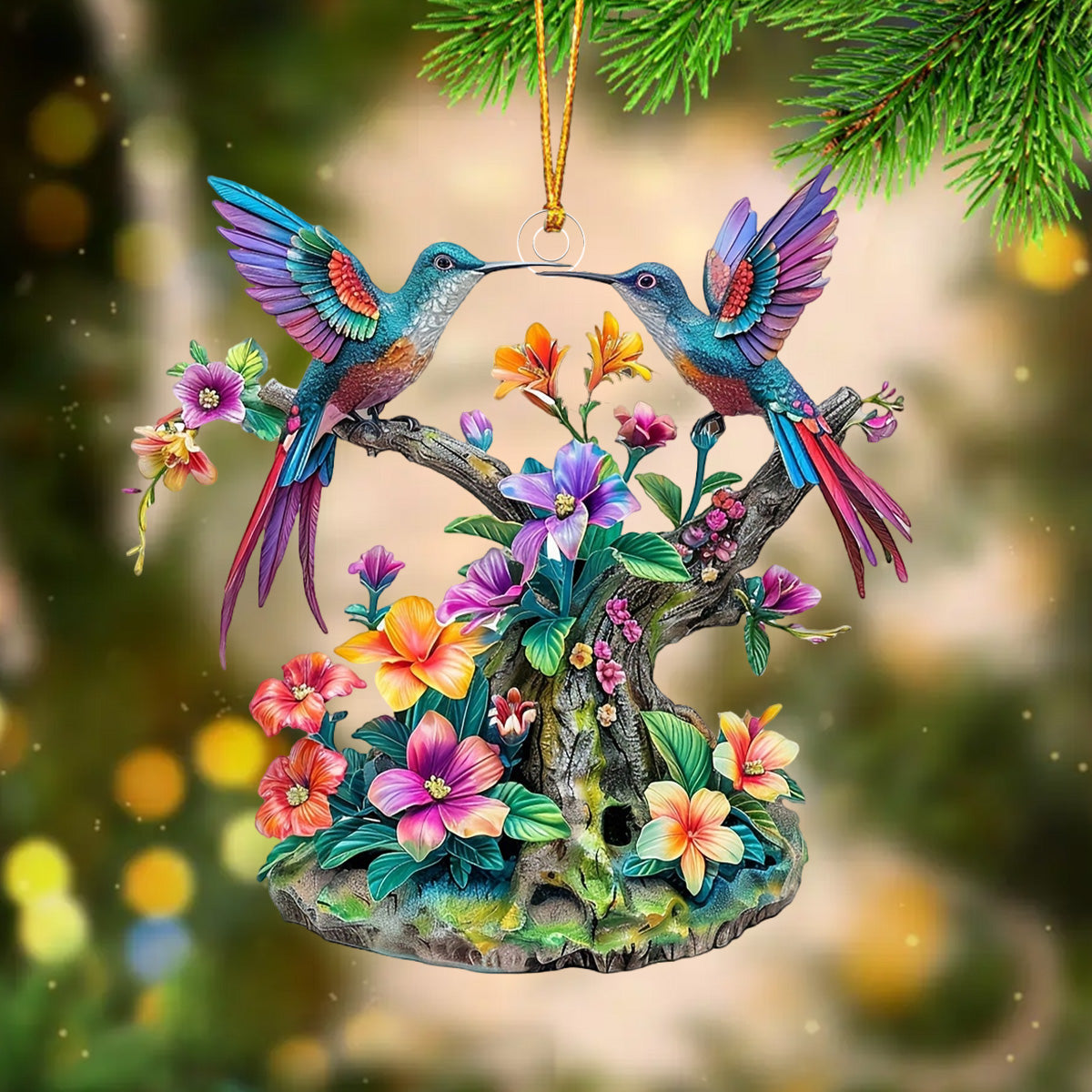 Vibrant Hummingbirds-Personalized Ornament-Gift For Family And Friends