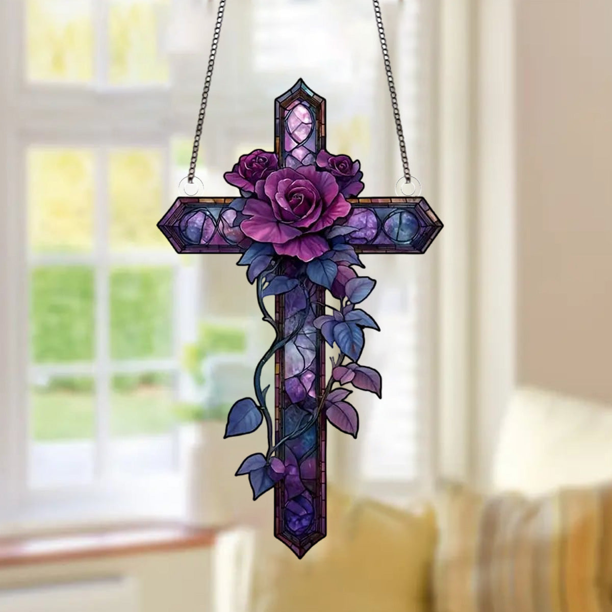 Purple Rose Cross Suncatche-Gift for Family and Best Friends