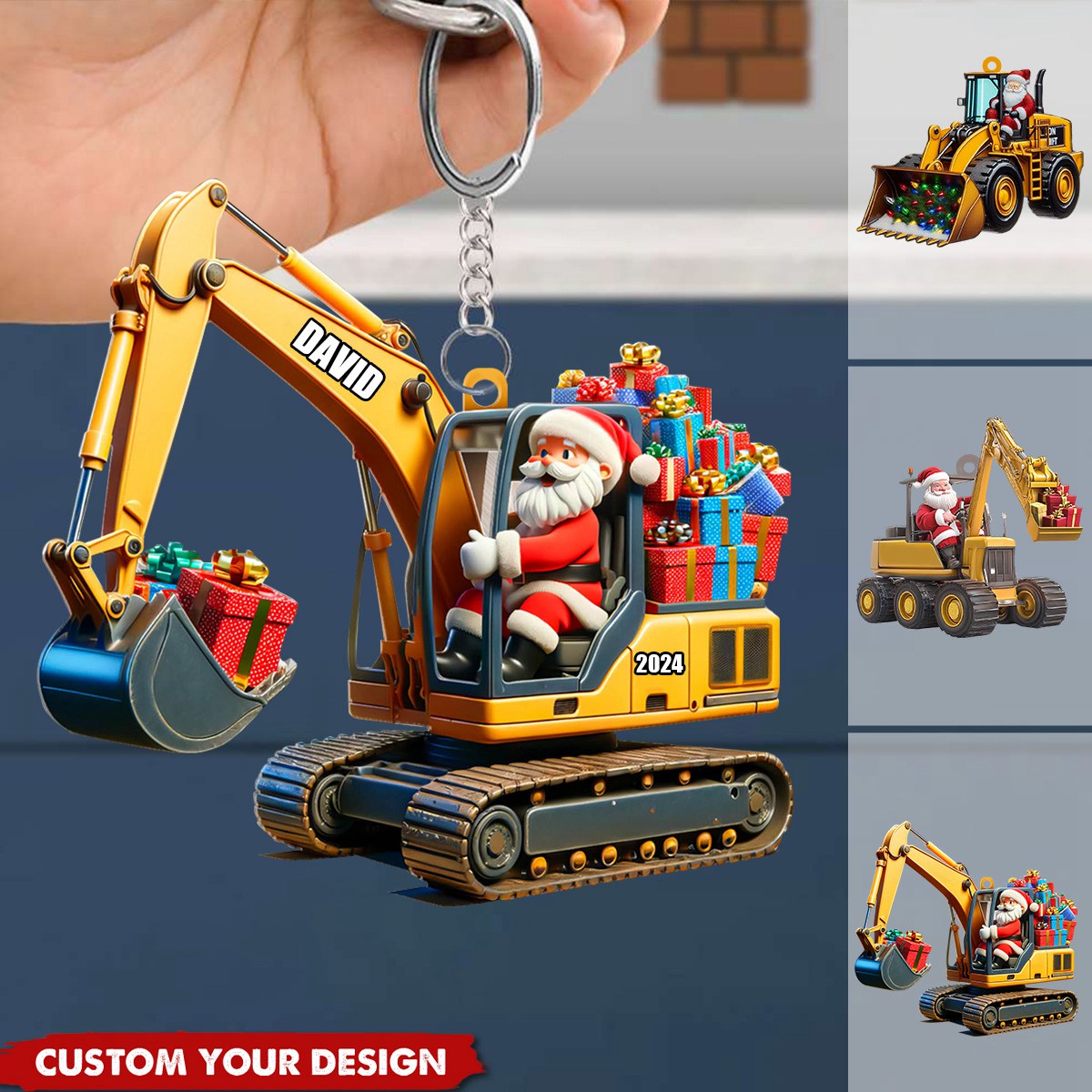 Personalized Santa on The Excavator Keychain, 2024 New Release Gifts For Kids