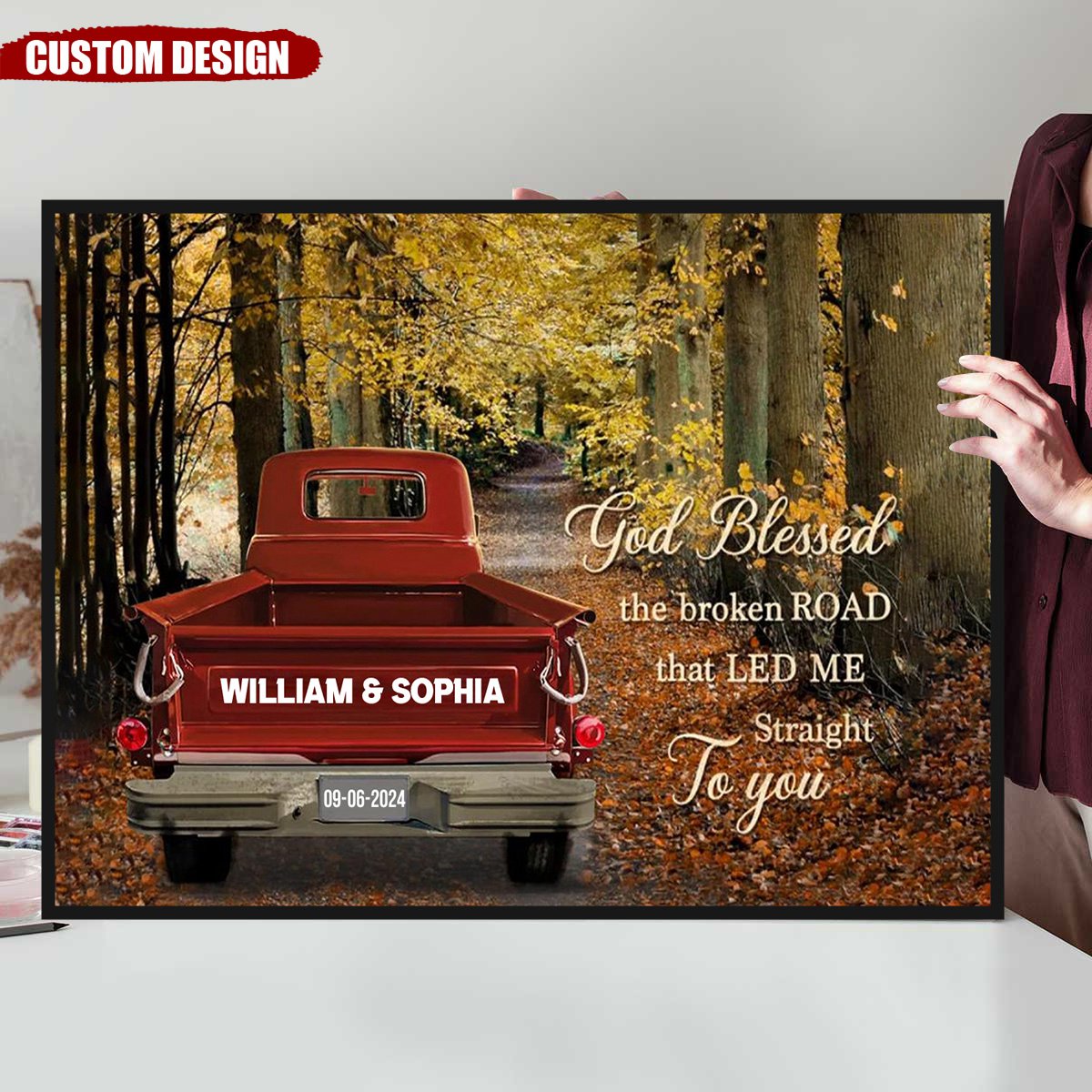 God Blessed The Broken Road - Personalized Farmhouse Sign Poster, Anniversary Gift For Couple