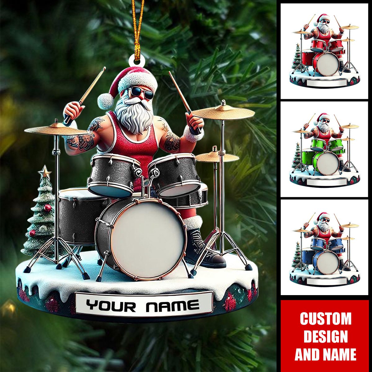 Personalized Drummer Santa Christmas Ornament - Gift For Drummer - 2024 New Release