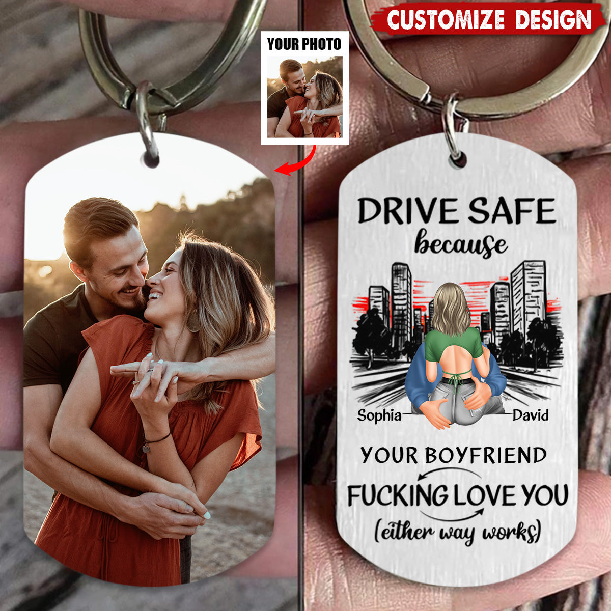 Drive Safe Because Your Wife Love You - Personalized Stainless Steel Keychain