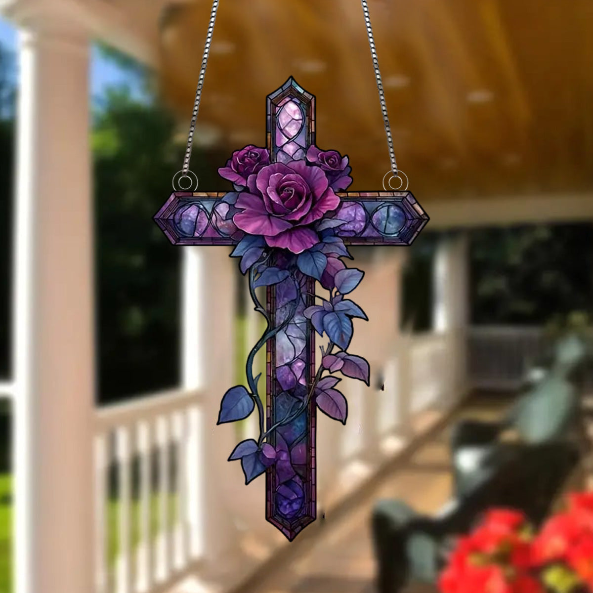Purple Rose Cross Suncatche-Gift for Family and Best Friends