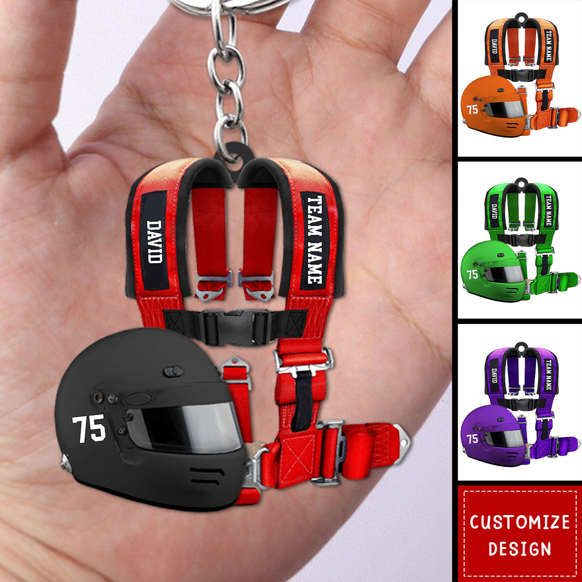 Racing Seat Belt And Helmet Personalized Acrylic Keychain