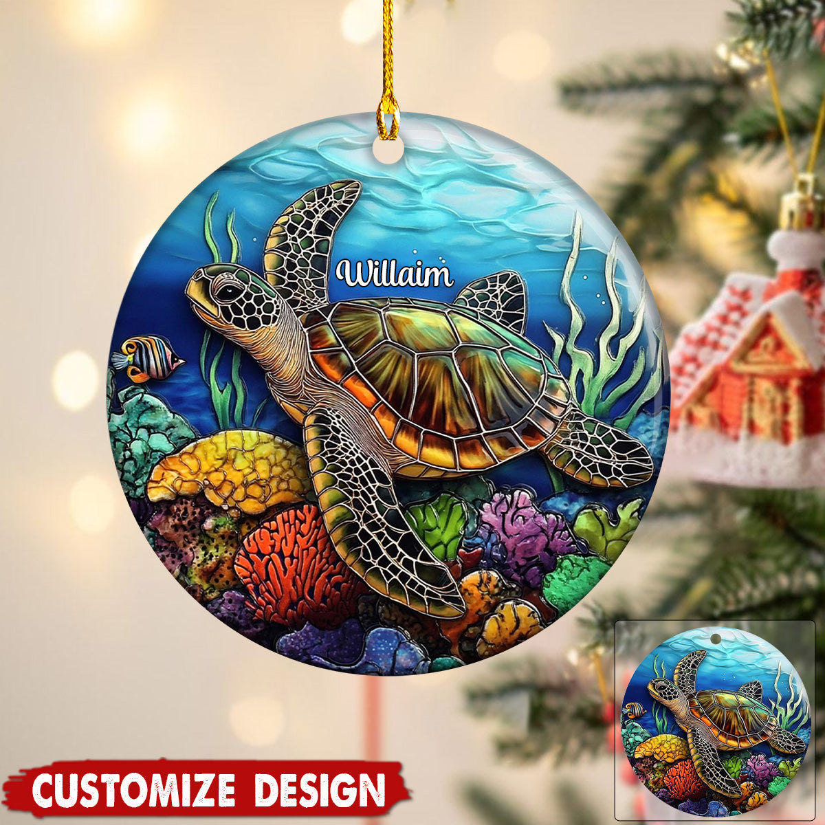 Personalized Sea Turtle Christmas Ceramic Ornament Gift For Turtle Lover-2024 New Release