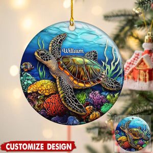 Personalized Sea Turtle Christmas Ceramic Ornament Gift For Turtle Lover-2024 New Release