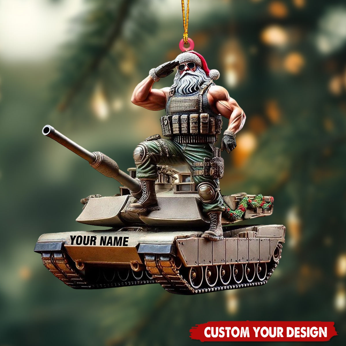 Personalized Military Santa Tank Car Ornament - 2024 New Release