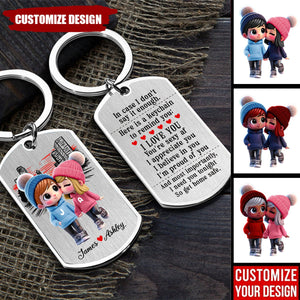 Cute Cartoon Couple Walking Personalized Stainless Steel Keychain- Gift For Couple