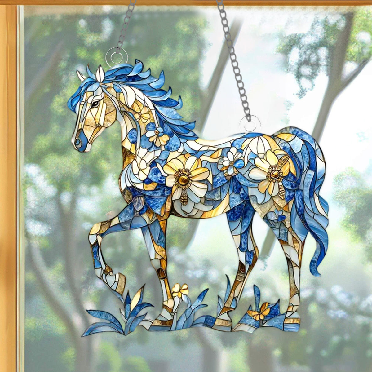 Colorful Flower Horse Suncatcher Ornament, Gift For Horse Lovers