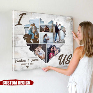 Personalized Couple Heart Shaped Photo Collage Poster, Anniversary Gift