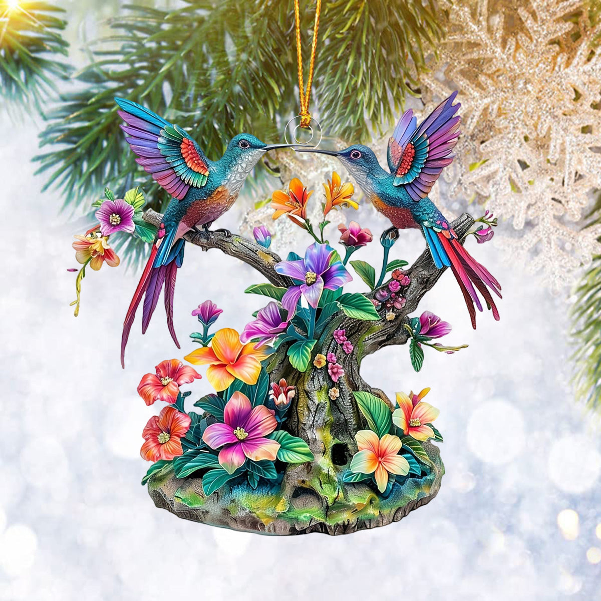 Vibrant Hummingbirds-Personalized Ornament-Gift For Family And Friends