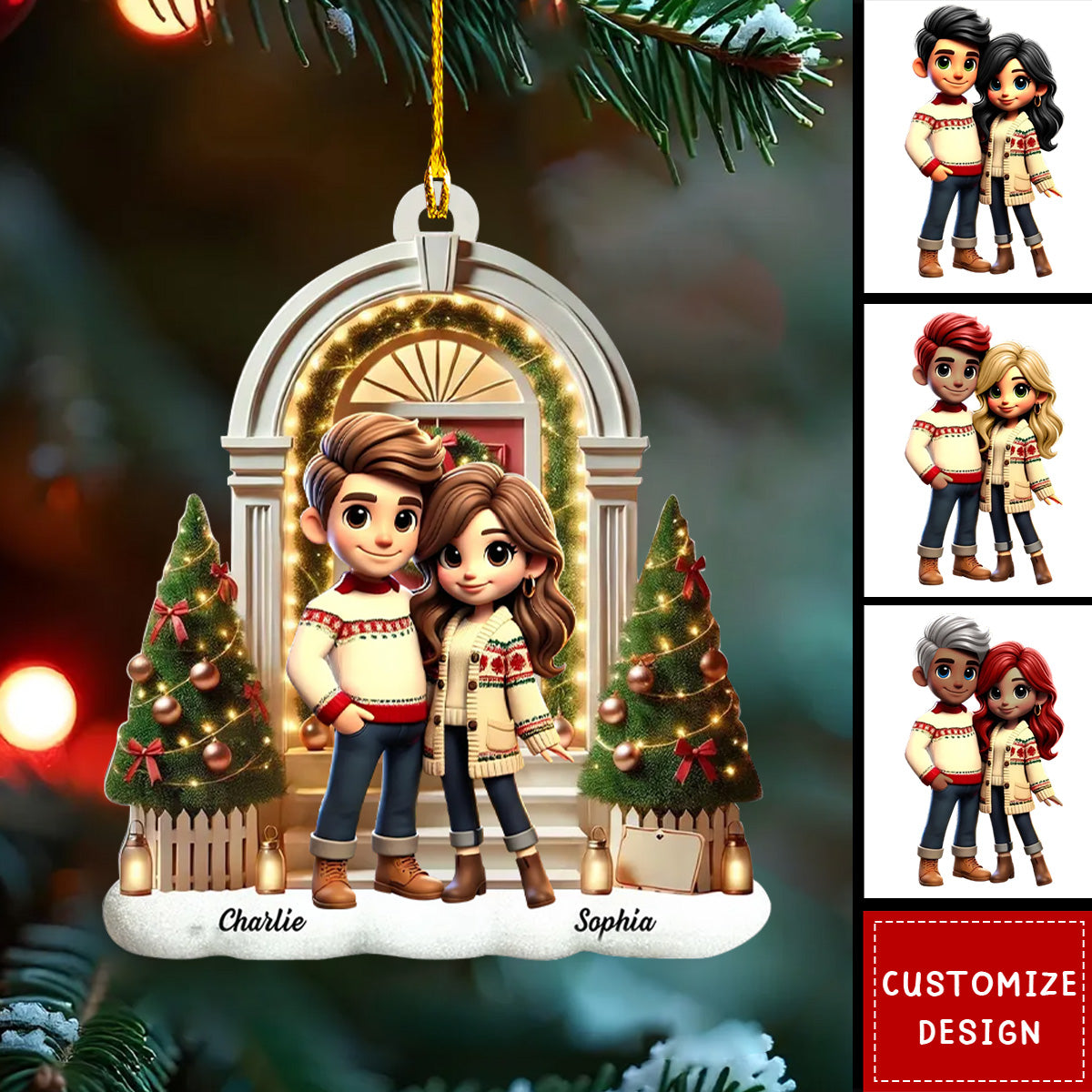 Pretty Couple Standing On The Front Porch Personalized Acrylic Ornament-Christmas Gift For Couple