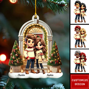 Pretty Couple Standing On The Front Porch Personalized Acrylic Ornament-Christmas Gift For Couple