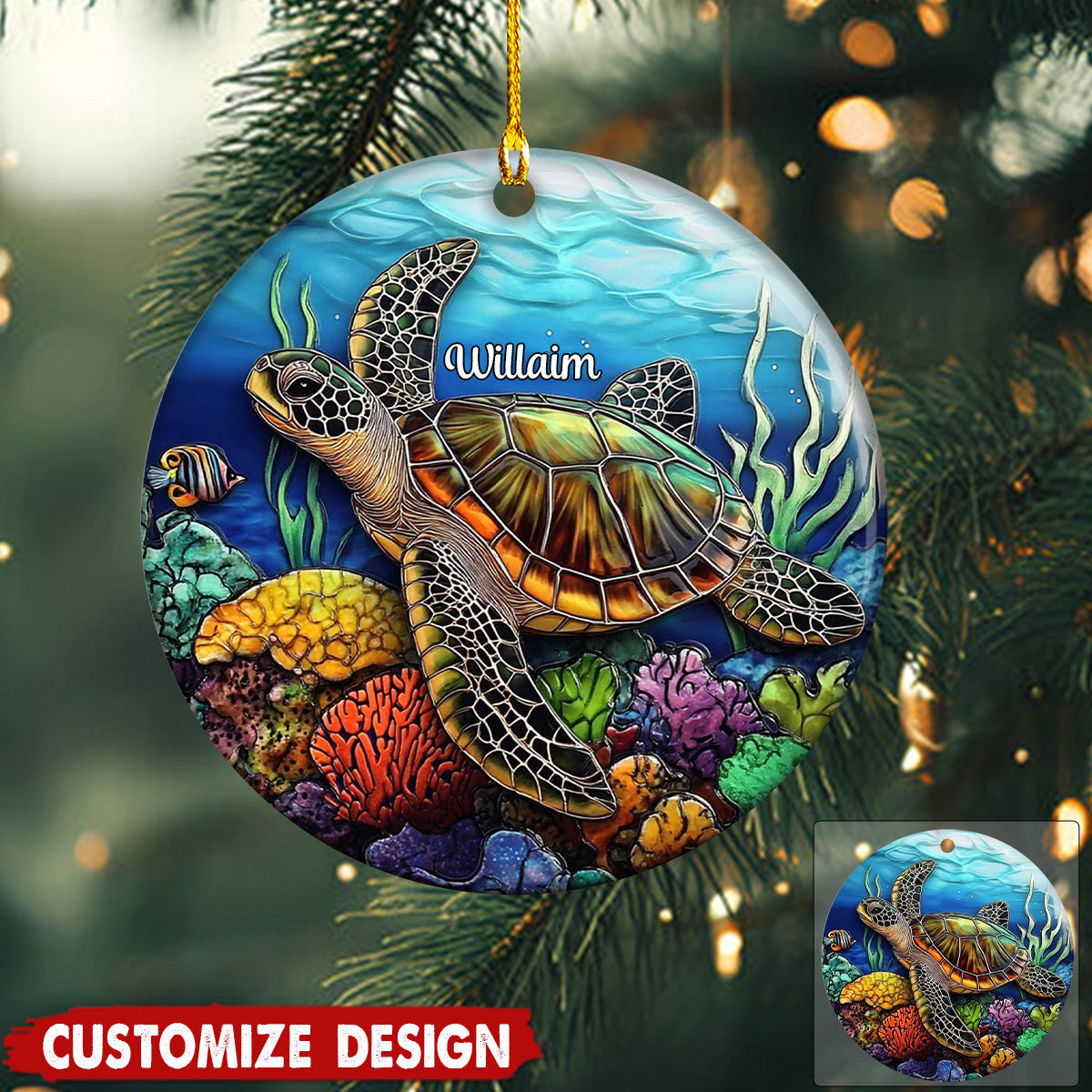 Personalized Sea Turtle Christmas Ceramic Ornament Gift For Turtle Lover-2024 New Release