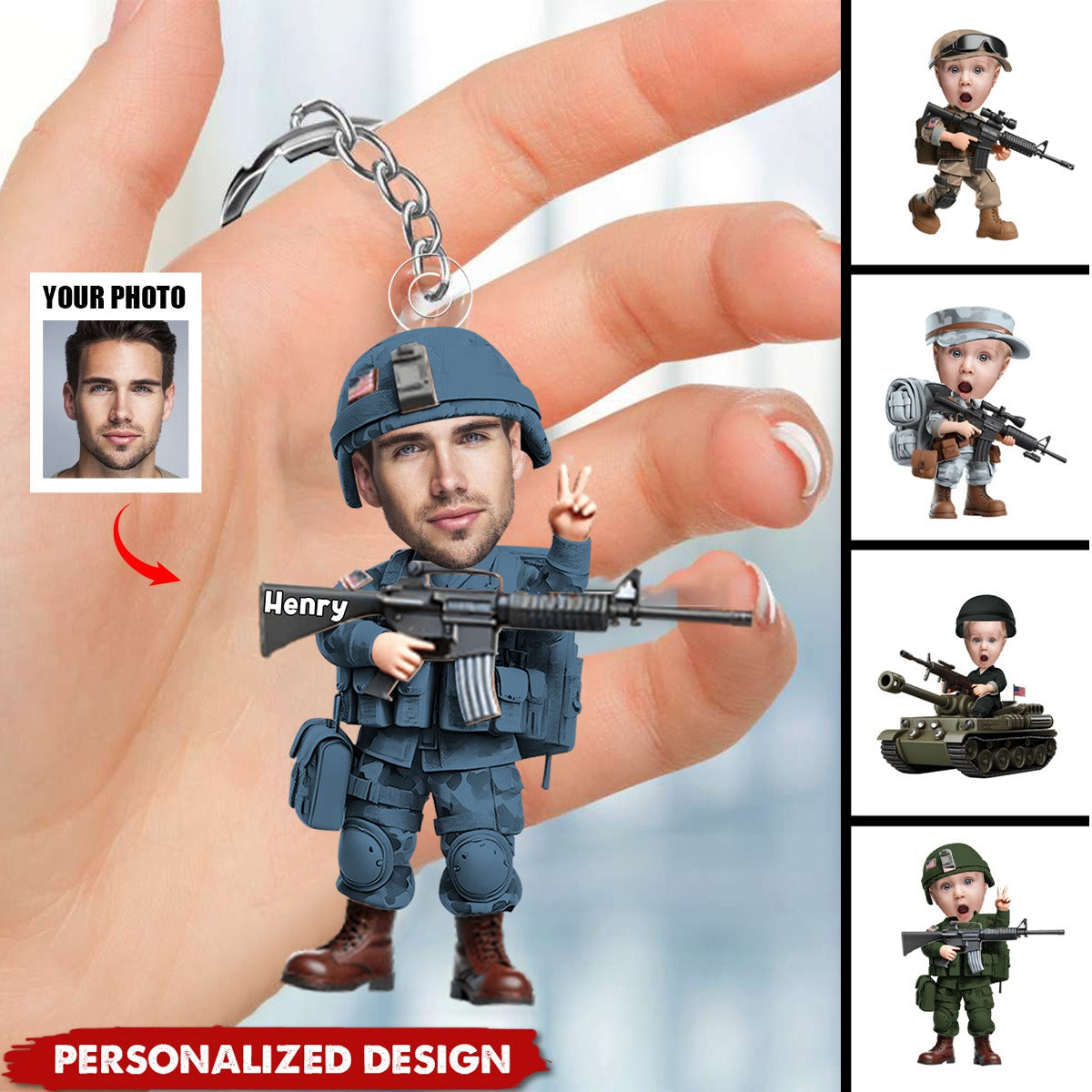Custom Photo Gifts For Military Kid Keychain