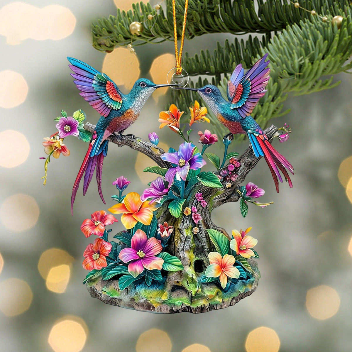 Vibrant Hummingbirds-Personalized Ornament-Gift For Family And Friends