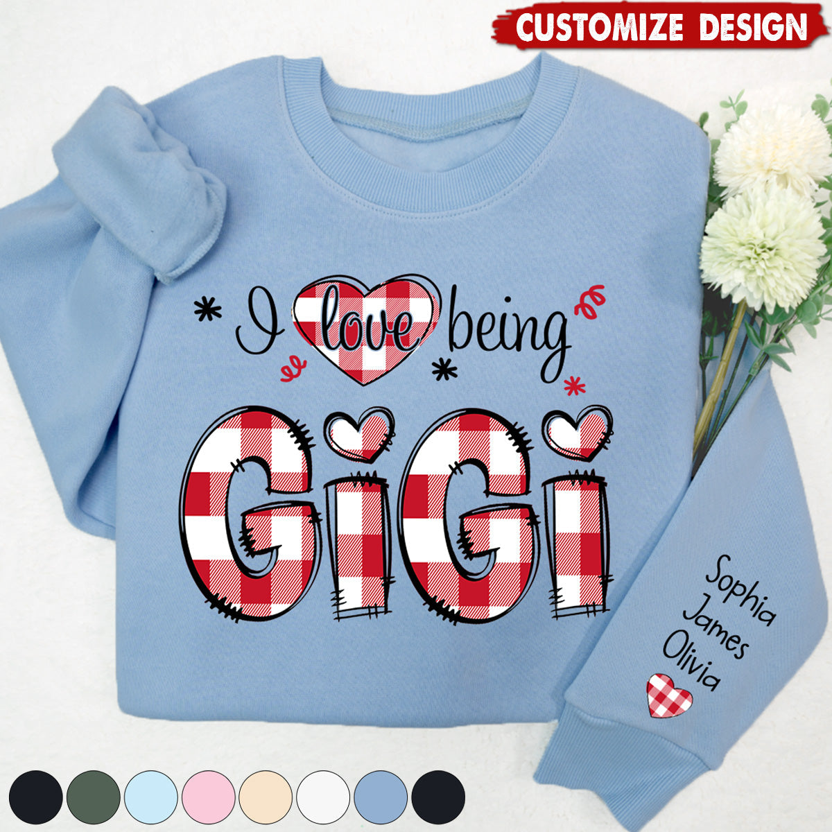 Personalized I love being Grandma Buffalo Plaid And Grandkids Sweatshirt