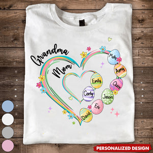 Heart Grandkid Name-Personalized T-Shirt-Gift For Grandma Mom Easter Day
