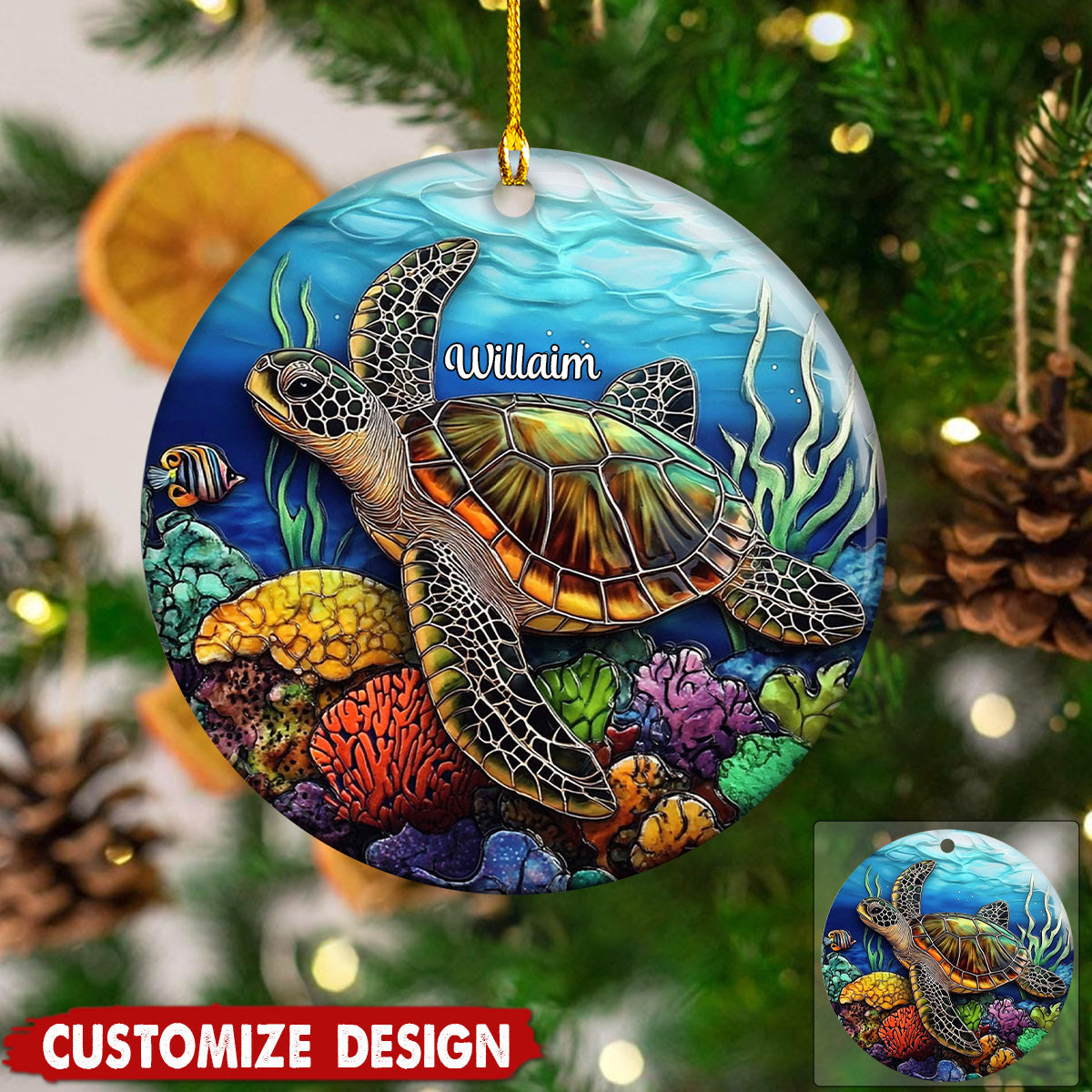 Personalized Sea Turtle Christmas Ceramic Ornament Gift For Turtle Lover-2024 New Release