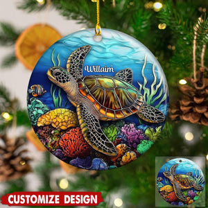 Personalized Sea Turtle Christmas Ceramic Ornament Gift For Turtle Lover-2024 New Release